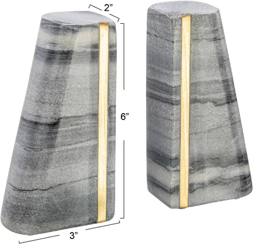 Vista 9 de Main + Mesa Sujetalibros modernos de mármol con detalles de latón, juego de 2, gris