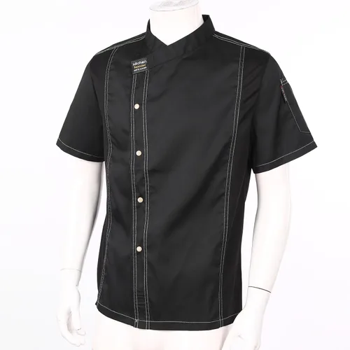 Vista 4 de Unisex Men Women Chef Jacket Chef Coat negro (Black Short Sleeve)