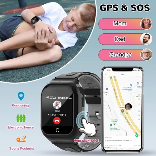 Vista 4 de Wonlex - Reloj inteligente 4G para niños con tarjeta SIM, reloj inteligente GPS para niños, monitor de salud con temperatura, videollamadas, cámara