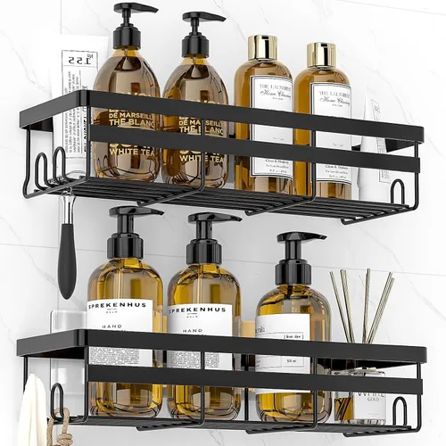 Vista 10 de WOWBOX Paquete de 2 organizadores de ducha – Estante de ducha colgante adhesivo – Organizadores y almacenamiento de baño y cocina, estantes de ducha