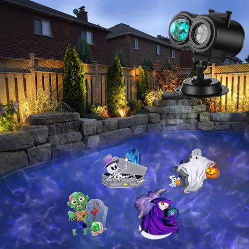 Vista 6 de Proyector de Luces de Halloween y Navidad para Exteriores, 14 Diapositivas HD Más Brillantes (Onda Oceánica 3D + Patrones) Luces de Proyector