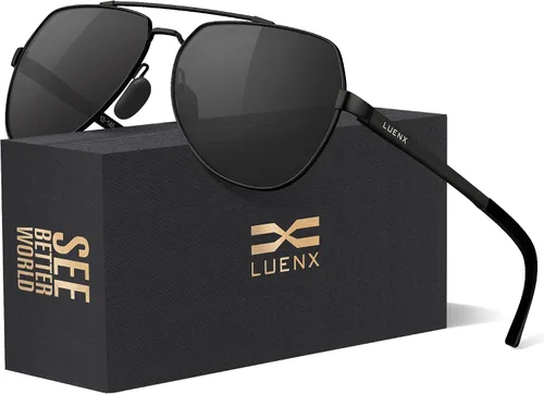 Vista 2 de Lentes para aviador Luenx polarizados, para hombres y mujeres, con armazón de metal grande, protección UV 400