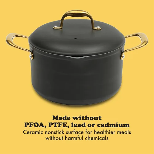 Vista 4 de Frok Juego de 10 piezas de ollas y sartenes de aluminio de 4 mm de espesor con revestimiento antiadherente de cerámica libre de PFA
