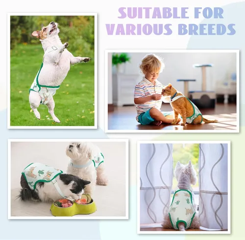 Vista 6 de QBLEEV Pañales para perras para hembra, lavables, sanitarios, con tirantes ajustables, pañales reutilizables para perros machos en celo, lindas Verde