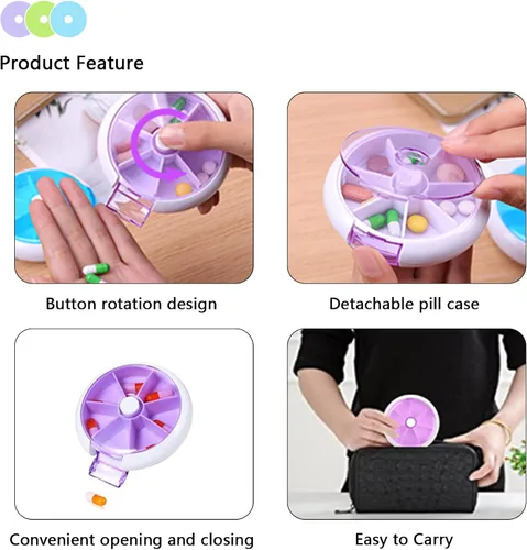 Vista 4 de Pastillero organizador de 3 píldoras de viaje para bolso, estuche portátil para medicamentos, cajas de píldoras de semanas pequeñas para vitaminas