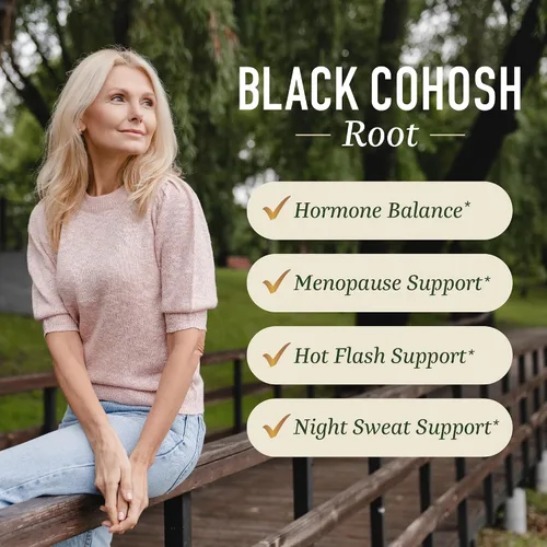 Vista 2 de Gomitas de cohosh negro para alivio de la menopausia, sofocos y sudores nocturnos, 50 mg de raíz de cohosh negro para mujeres, sin gluten
