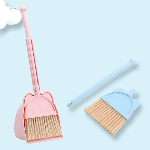 Vista 7 de Mini escoba con recogedor para niños, juego de pequeño ayudante de limpieza (rosa)