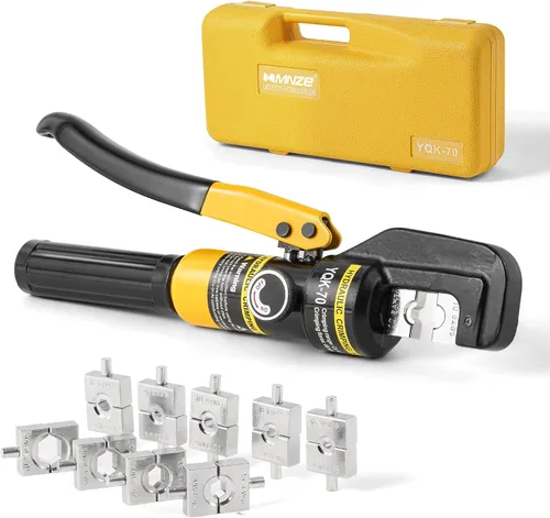 Vista 7 de Alicates de crimpado hidráulico de 12 toneladas de 6 AWG a 500 MCM Kit de herramientas de prensado hidráulico de mano con terminal de cable