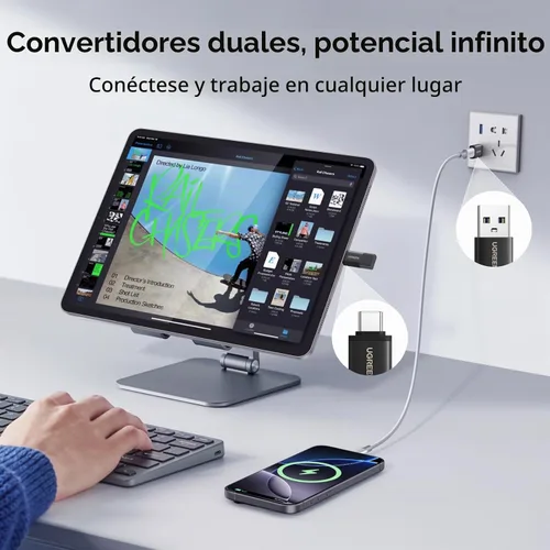 Vista 3 de UGREEN Adaptador USB a USB C Combo de 4 unidades, convertidor USB C de 10 Negro