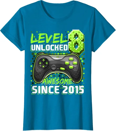 Vista 99 de Level 8 Unlocked Awesome 2015 Video Game 8th Birthday Boy T-Shirt, Negro