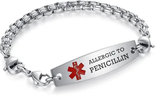 Vista 140 de Brazaletes de alerta médica ajustables de 7.5" a 9" para mujer/hombre, de acero inoxidable, intercambiables Cadena de bloque
