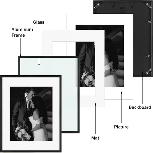 Vista 5 de Frametory, juego de 7 marcos de fotos de aluminio negro con alfombrilla extraíble - Incluye cuatro de 5 x 7 pulgadas, dos de 8 x 10 pulgadas y uno
