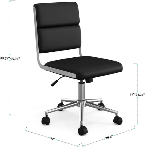 Vista 3 de Martha Stewart Lulu - Silla giratoria con asiento ajustable en altura para oficina en casa en piel sintética negra con marco de níquel pulido