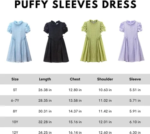 Vista 2 de WELAKEN Vestido de verano con volantes y mangas abullonadas para niña, vestido casual con forro para niños pequeños, niñas y niñas pequeñas