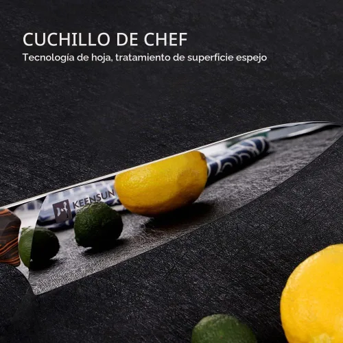 Vista 3 de KEENSUN Cuchillo de chef – Cuchillo de cocina profesional de 8 pulgadas resistente a la corrosión VG10 de acero inoxidable ultra afilado, mango G10