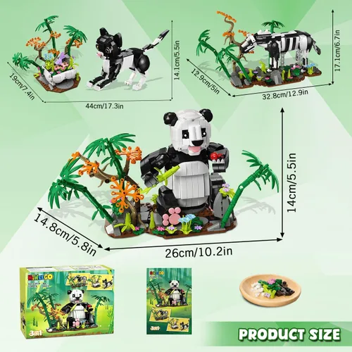 Vista 8 de HiWEEGO Juego de construcción de animales salvajes 3 en 1 - Figuras de animales con 3 opciones de construcción Panda Gato Cebra, juguete de bloques