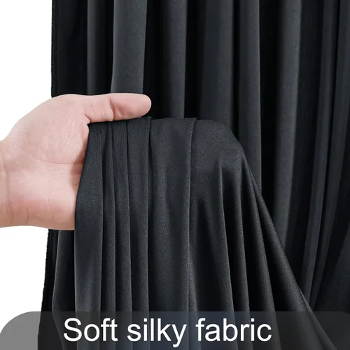 Vista 6 de Paneles de cortinas de fondo negras de 10 pies x 10 pies para fiestas, fiestas de cumpleaños, sin arrugas, cortinas de telón de fondo de tela