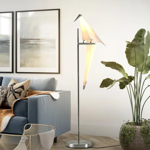 Vista 3 de Lámpara de pie LED creativa, lámpara de grúa de origami, material acrílico, poste alto de pie, lámpara de luz vertical para dormitorio, lectura