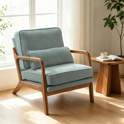 Vista 19 de Karl home Silla de lectura Mid-Century Modern Accent color beige Lino Beige