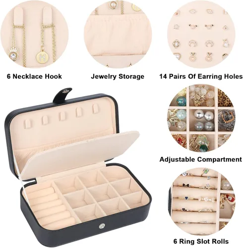 Vista 3 de MFXIP Joyero de viaje, pequeño joyero, caja organizadora de joyas de viaje para mujeres y niñas, estuche de joyería pequeño portátil para aretes