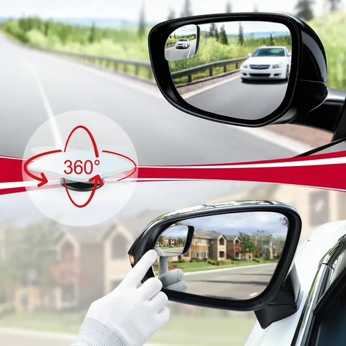 Vista 5 de LivTee Espejo de punto ciego, con forma de abanico de cristal HD, sin marco, convexo con gran ángulo ajustable para coches, SUV y camiones, paquete