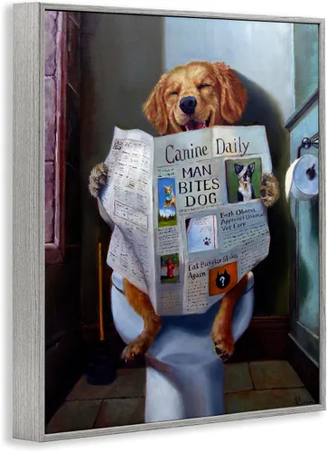 Vista 6 de Stupell Industries 'Periódico de lectura de perros en el inodoro', arte giclée enmarcado, gris, 11 x 14 pulgadas, fácil de colgar y resistente