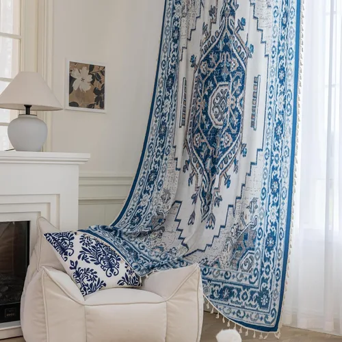 Vista 29 de Cortinas estampadas para sala de estar, artesanías populares, 54 pulgadas de largo, estilo indio, hippie, bohemio, con bolsillo para cortinero B2