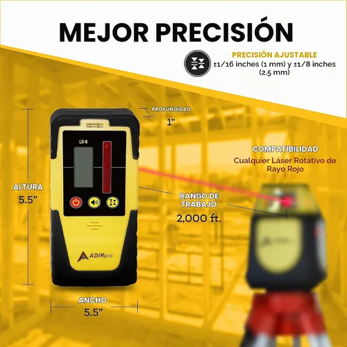 Vista 3 de AdirPro LD-8 detector de receptor láser giratorio con abrazadera de varilla