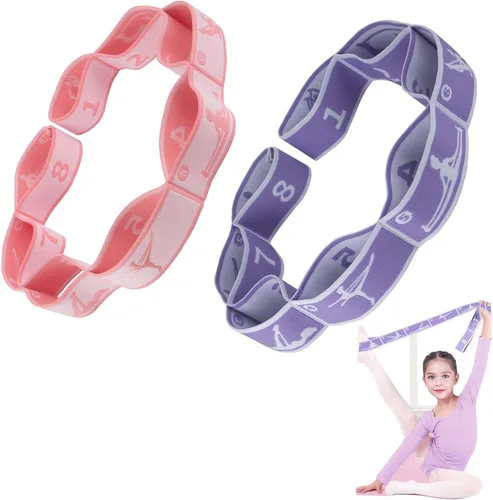 Vista 6 de 2 correas elásticas para niños, correas elásticas de yoga con bucles, bandas de estiramiento ajustables de múltiples bucles, bandas de ballet
