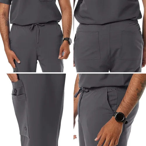 Vista 4 de Wynd - Pantalón cargo para hombre, cintura elástica y cordón, ideal para profesionales médicos