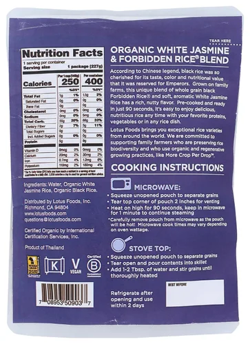 Vista 2 de LOTUS FOODS Jazmín blanco orgánico y arroz prohibido, 8 onzas