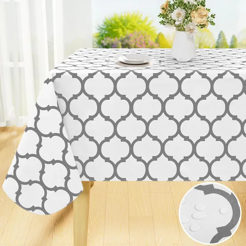 Vista 8 de Smiry Mantel redondo de plástico, mantel de vinilo impermeable con reverso de franela para mesas redondas, manteles lavables a prueba de derrames