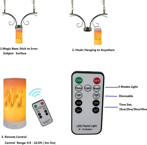 Vista 2 de Linterna LED con efecto de llama, recargable por USB, 4 modos, control remoto, efecto de llama, luz de estado de ánimo sin llama para Holdiday