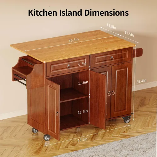 Vista 6 de Aiho Carrito de isla de cocina con almacenamiento, carritos móviles de 52 pulgadas con mesa de cocina rodante con toallero, estante de especias