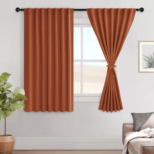 Vista 123 de Hiasan Cortinas opacas negras para dormitorio, cortinas opacas cortas de 45 pulgadas de largo, con aislamiento térmico, bolsillo para barra