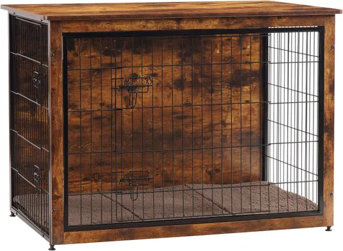 Vista 15 de DWANTON - Perrera con cojín, de madera, con puertas dobles, para interiores, S, M, L, 27.2 pulgadas de largo, negro