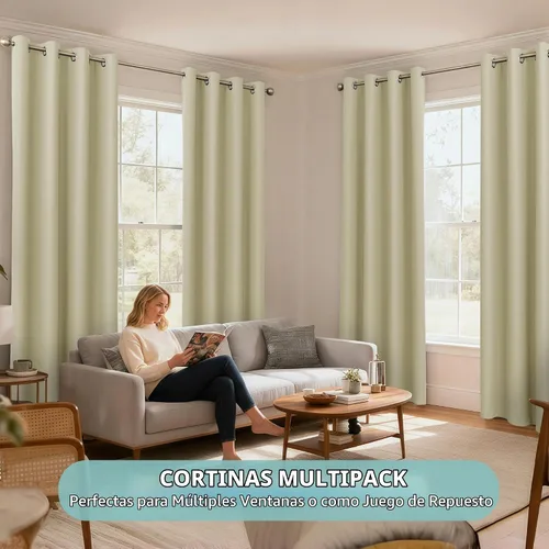 Vista 6 de BONZER 100% Blackout Curtains 4 Panels, Full Light Blocking Window Drapes Vainilla