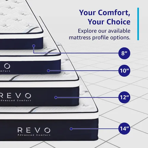 Vista 4 de Revo Synergy - Colchón híbrido de espuma viscoelástica y resortes interiores, tamaño Queen