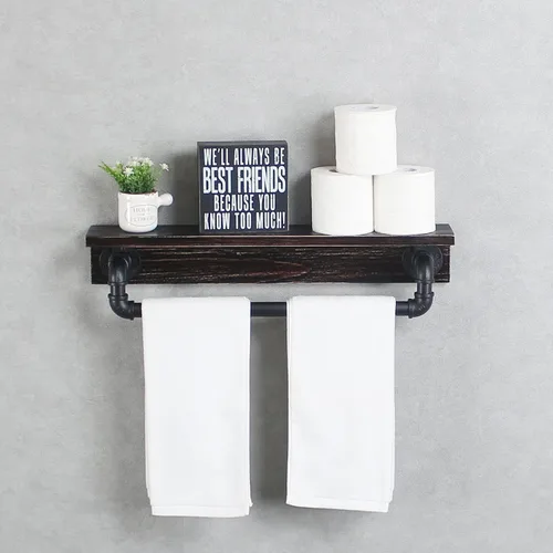 Vista 16 de MBQQ Estante de tubo industrial, estante de pared rústico con toallero, toalleros de granja de 20 pulgadas para baño, estantes flotantes montados