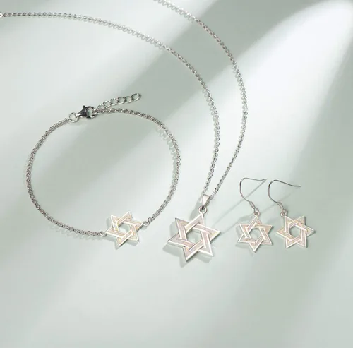 Vista 4 de FANCIME Collar de plata de ley con ópalo de fuego aretes colgantes pulsera de Danity piedra natal de octubre joyería fina para mujer