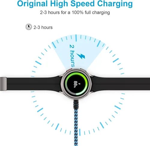 Vista 4 de Cargador de reloj Samsung para Galaxy Watch8 Classic/7/6 Cable de carga USB magnético inalámbrico cable de carga de 3 pies con adaptador QC para Azul