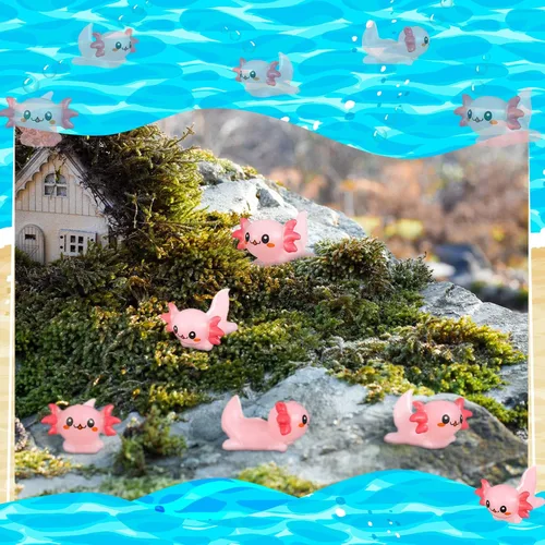 Vista 6 de 24 piezas de mini ajolote rosa figura de resina en miniatura de ajolote diminutos figuras de animales adornos, mini figuras de animales para ocultar