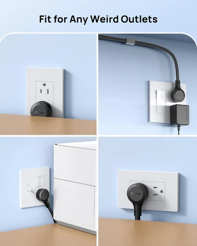 Vista 5 de TROND - Tira de alimentación con protector de sobretensiones, enchufe plano giratorio 360°, 5 tomas ampliamente espaciadas con 2 USB C y 2 USB A