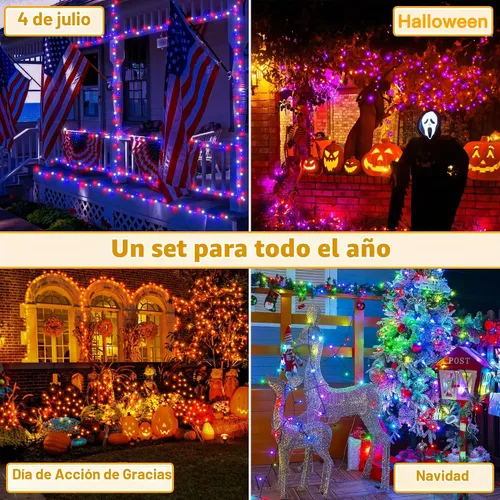 Vista 5 de Ollny - Luces de Navidad RGB de 400 LEDs 40 m, luces de cadena de Navidad que cambian de color con 130 modos, con control remoto, temporizador e