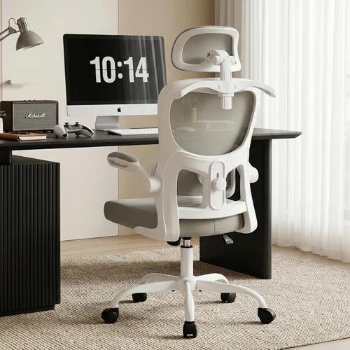 Vista 12 de AreShark Silla de Oficina Ergonómica con Soporte Lumbar Ajustable y Gancho para Respaldo, Silla de Malla Transpirable con Respaldo Alto y Ruedas