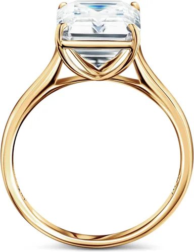 Vista 2 de ISAAC WOLF Anillo de moissanita certificado de 4 quilates con solitario de corte esmeralda de oro de 10 quilates