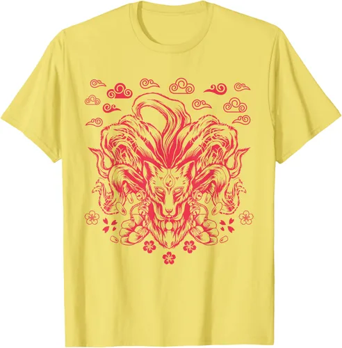Vista 32 de Camiseta de anime japonés Nine Tails Fox Kitsune, Negro