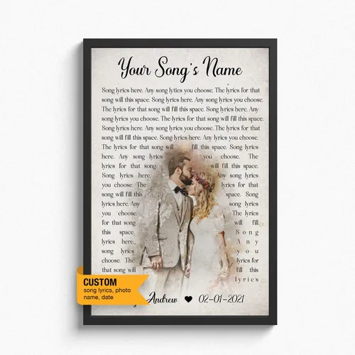 Vista 18 de Letras de canciones personalizadas para pared, lienzo impreso con tu foto, texto, poema, letra. Personaliza el retrato, para esposa, novia, día de 3