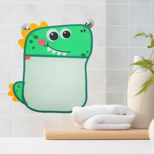 Vista 6 de Tofficu Bolsa de almacenamiento de juguetes de baño de dinosaurios con ventosas, organizador de malla para baño y bañera de niños, almacenamiento