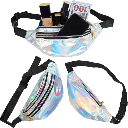 Vista 5 de ONUPGO Calentadores de piernas para mujer, accesorios de disfraces de los años 80, riñonera holográfica, calentadores de piernas de neón de punto